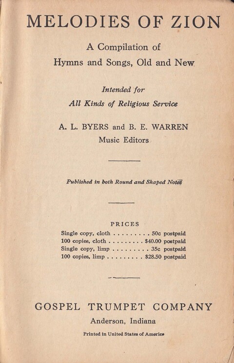Melodies of Zion: A Compilation of Hymns and Songs, Old and New, Intended for All Kinds of Religious Service page iv