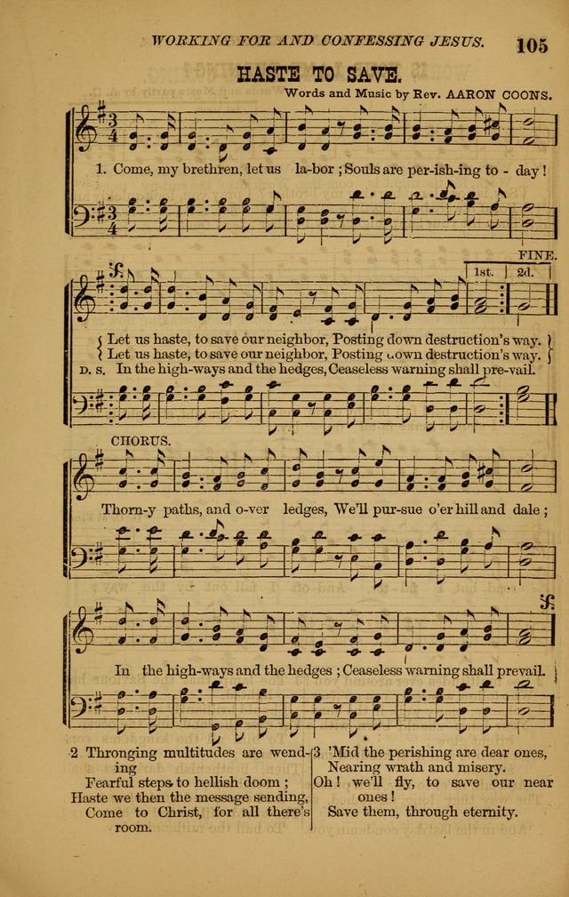 The New Song: consisting of very choice notes of redemption, embracing new original,and also selcted songs, appropriate for prayer and revivial meetings page 105