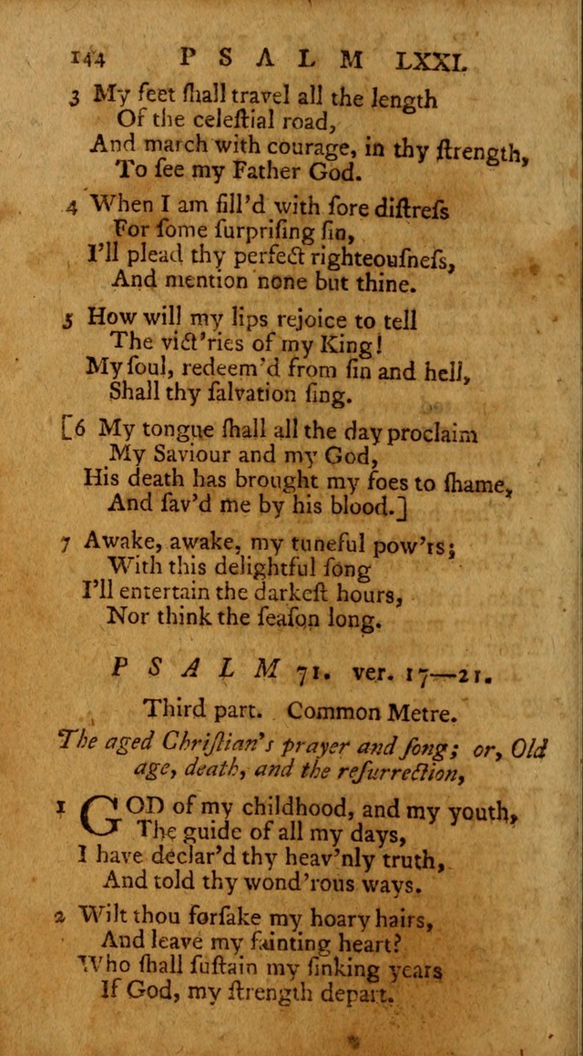 Psalms, carefully suited to the Christian worship in the United States of America: being an improvement of the old version of the Psalms of David ; allowed by the reverend Synod of New York and Philad page 144