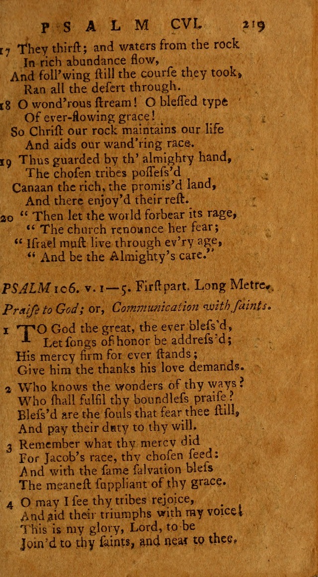 Psalms, carefully suited to the Christian worship in the United States of America: being an improvement of the old version of the Psalms of David ; allowed by the reverend Synod of New York and Philad page 219