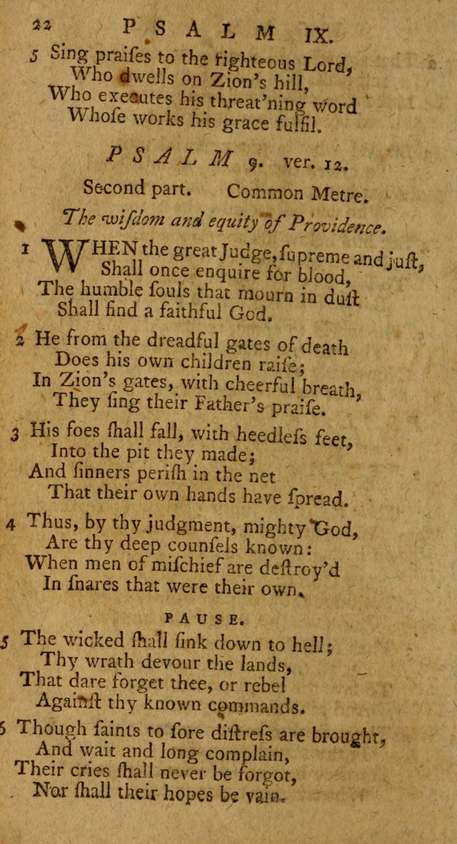 Psalms, carefully suited to the Christian worship in the United States of America: being an improvement of the old version of the Psalms of David ; allowed by the reverend Synod of New York and Philad page 22