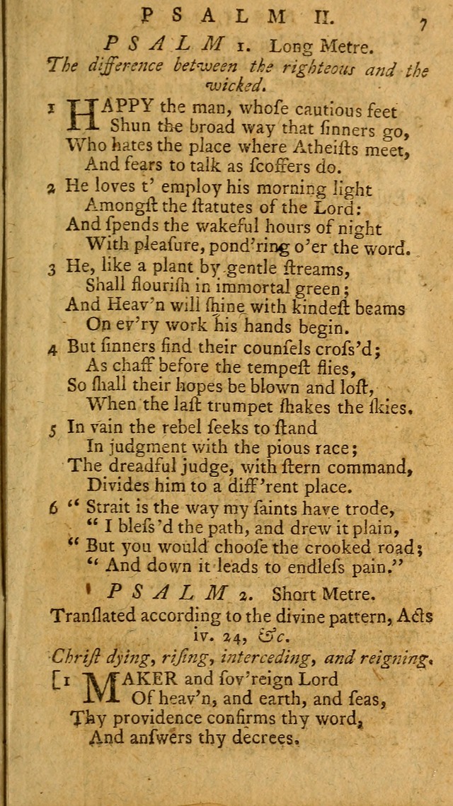 Psalms, carefully suited to the Christian worship in the United States of America: being an improvement of the old version of the Psalms of David ; allowed by the reverend Synod of New York and Philad page 7