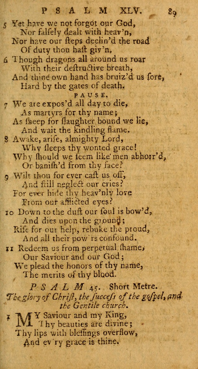 Psalms, carefully suited to the Christian worship in the United States of America: being an improvement of the old version of the Psalms of David ; allowed by the reverend Synod of New York and Philad page 89