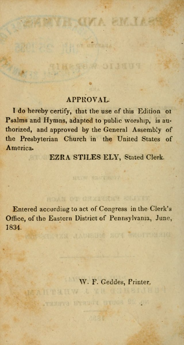 Psalms and Hymns, Adapted to Public Worship: and approved by the General Assembly of the Presbyterian Church in the United States of America: the latter being arranged according to subjects... page 2