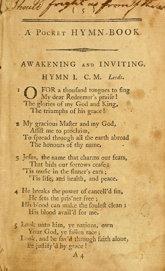 A Pocket hymn-book, designed as a constant companion for the pious: collected from various authors (11th ed.) page 5