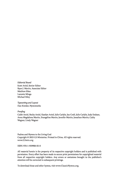 Psalms and Hymns to the Living God page ii