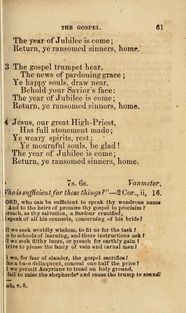 Pocket Hymns: original and selected. designed for the use of the regular Baptist church, and all who love our Lord Jesus Christ page 61