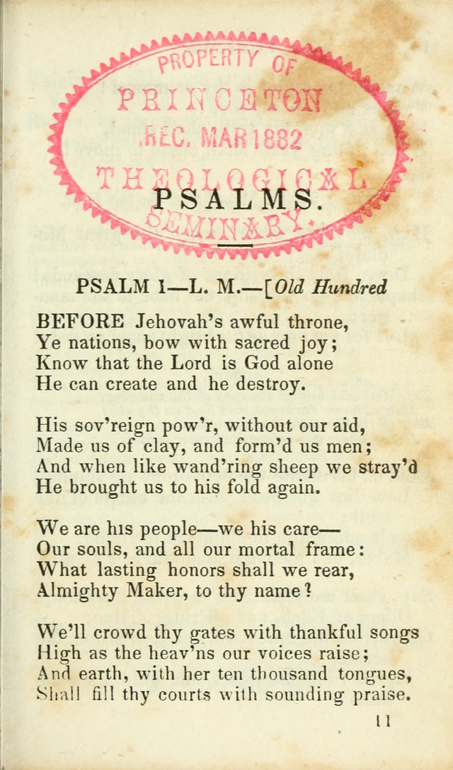 Psalms, Hymns and Spiritual Songs, Original and Selected. (14th stereotype ed.) page 11
