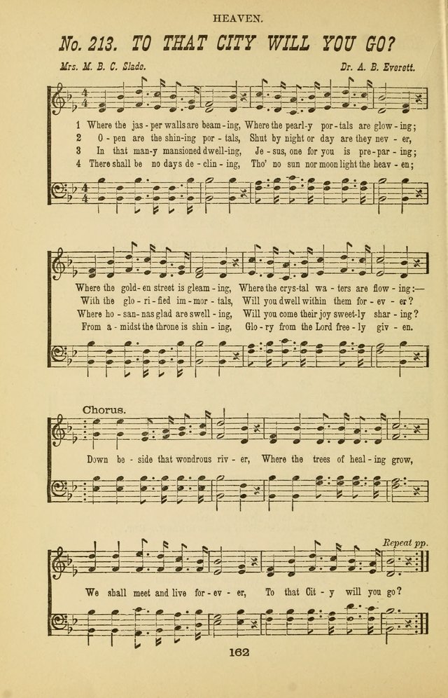 Prayer and Praise: or Hymns and Tunes for Prayer Meetings, Praise Meetings, Experience Meetings, Revivals, Missionary Meetings and all special occasions of Christian work and worship page 162
