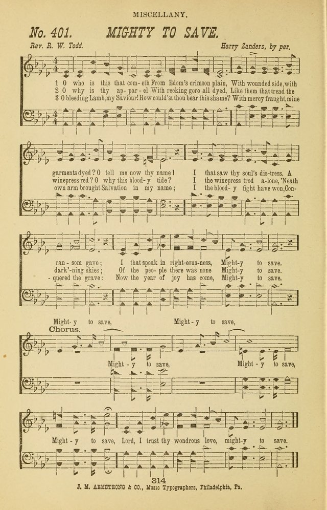 Prayer and Praise: or Hymns and Tunes for Prayer Meetings, Praise Meetings, Experience Meetings, Revivals, Missionary Meetings and all special occasions of Christian work and worship page 314