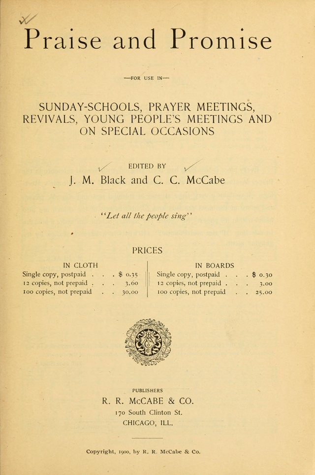 Praise and Promise: for use in Sunday-schools, prayer meetings, revivals, young people