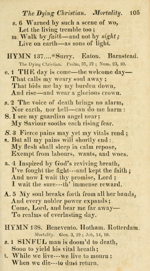 Regular Hymns: on a great variety of evangelical subjects and important occasions: with musical directions, for all the varieties of appropriate expression page 105