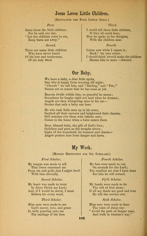 Recitations Song and Story: for Sunday and day schools, primary and intermediate Departments page 102