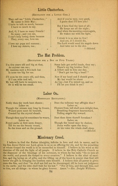 Recitations Song and Story: for Sunday and day schools, primary and intermediate Departments page 71