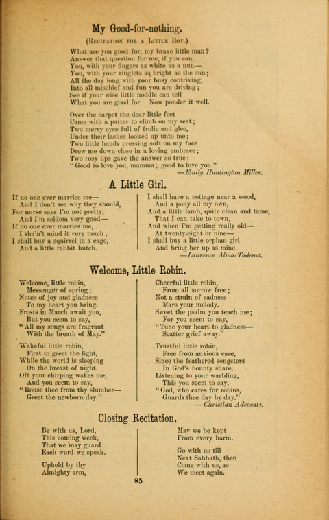 Recitations Song and Story: for Sunday and day schools, primary and intermediate Departments page 85
