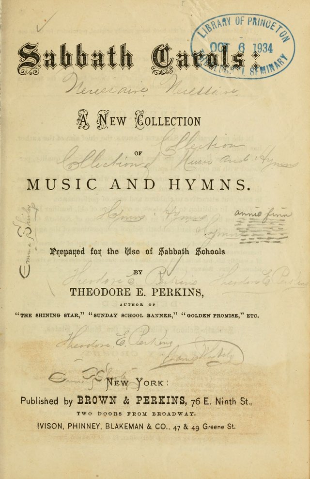 Sabbath Carols : A New Collection of Music and Hymns page v