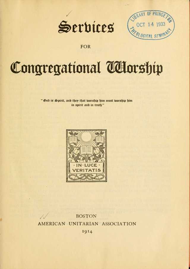 Services for Congregational Worship. The New Hymn and Tune Book page vii