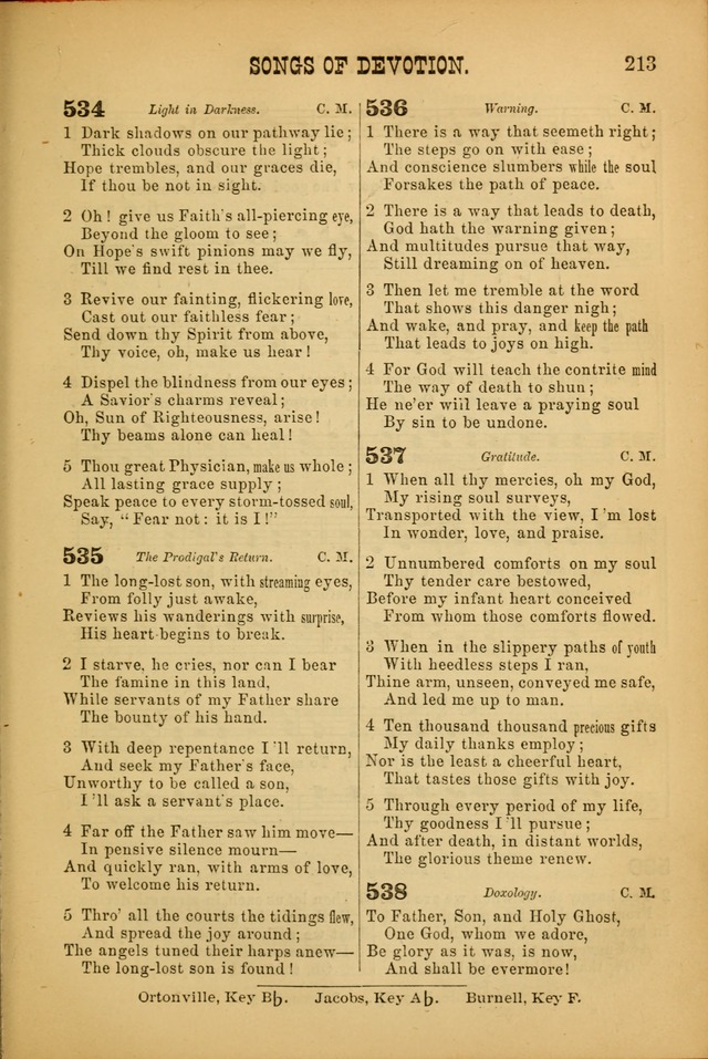 Songs of Devotion for Christian Assocations: a collection of psalms, hymns, spiritual songs, with music for chuch services, prayer and conference meetings, religious conventions, and family worship. page 213