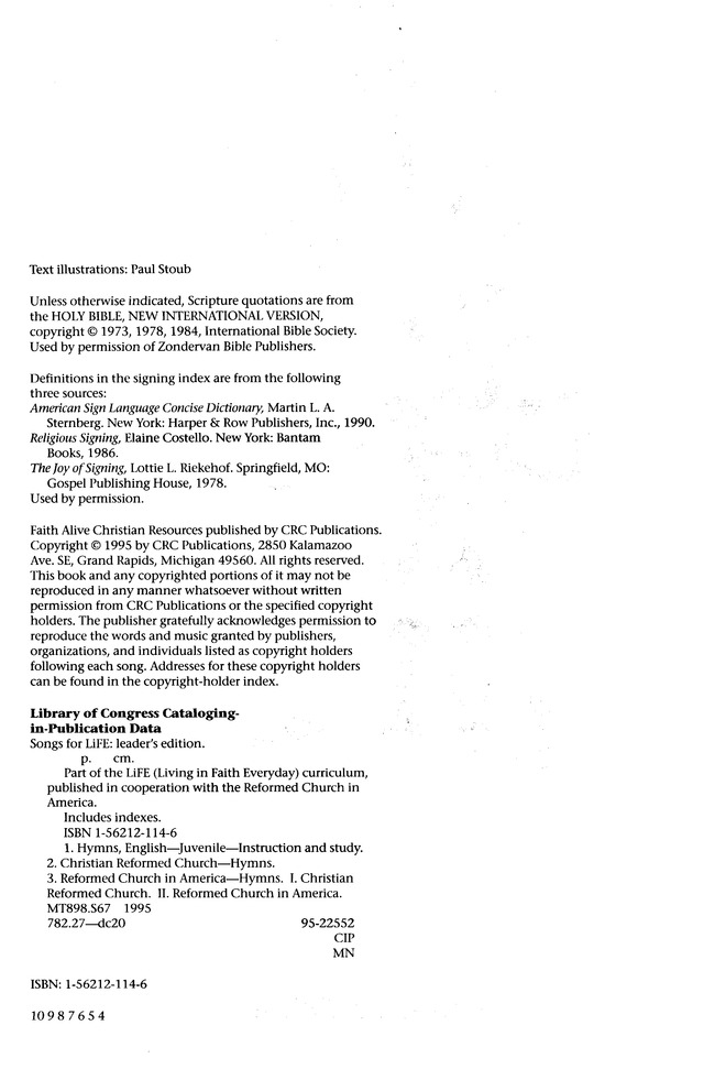Songs for Life page ii