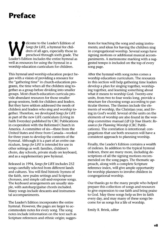 Songs for Life page vii