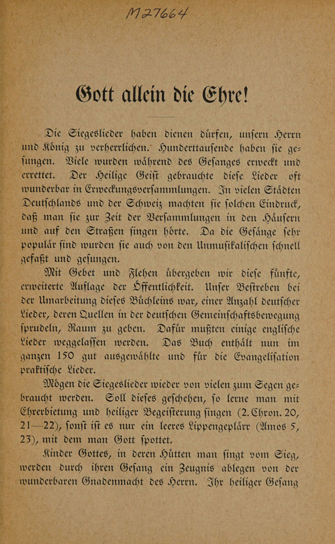 Sieges-Lieder: für die Versammlungen der Zelt-Mission. 5th ed. page vi