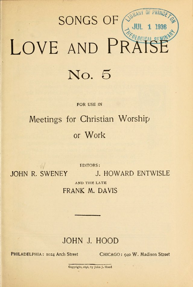 Songs of Love and Praise No. 5: for use in meetings for Christian worship or work page 1