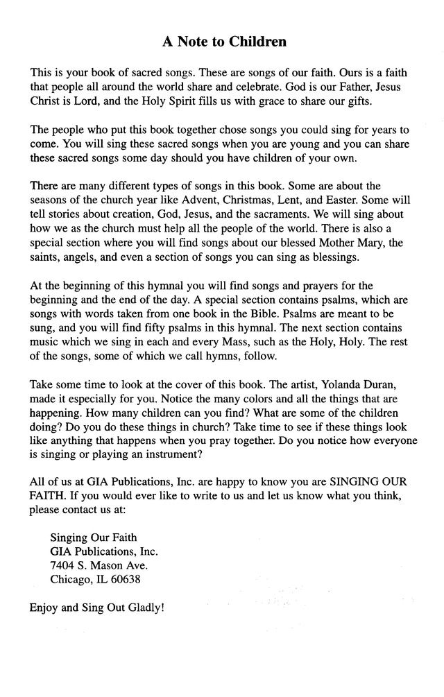 Singing Our Faith: a hymnal for young Catholics page iv