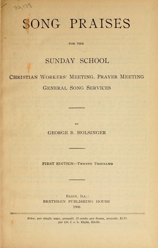 Song Praises: for the Sunday school, Christian workers