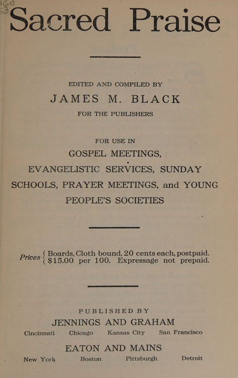 Sacred Praise: for Use in Gospel Meetings, Evangelistic Services ... page iv