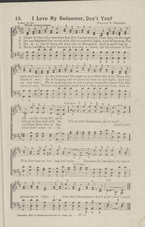 Salvation Songs: A collection of Songs and Hymns adapted to the needs of Revivals, Sabbath Schools, and Gospel Meetings Generally page 17