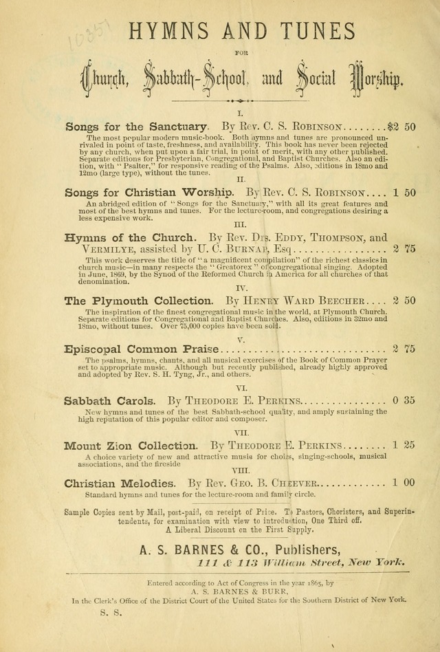 Songs for the Sanctuary: or hymns and tunes for Christian worship page x