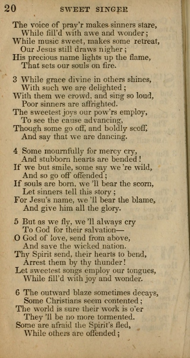 The Sweet Singer of Israel: a collection of hymns and spiritual  songs, usually sung at camp, prayer, and social meetings, and revivals of religion (New ed. much enlarged) page 20