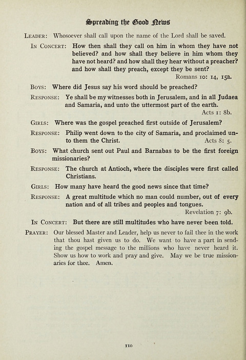 Services and Songs: for use in the Junior Department of the Church School page 110