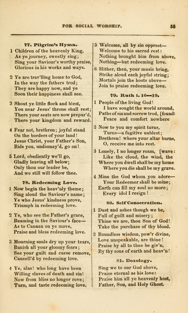 Spiritual Songs for Social Worship: adapted to the use of families and private circles, to missinary meetings, to monthly concert, and to other occasions of special interest.(Rev. and Enl. Ed.) page 55