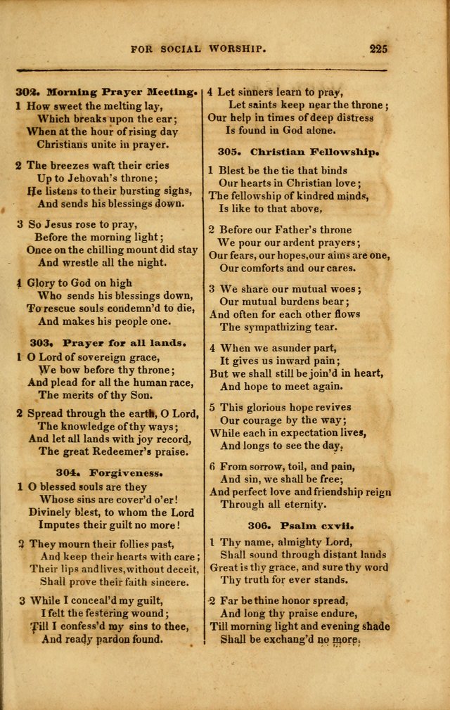 Spiritual Songs for Social Worship: adapted to the use of families and private circles in seasons of revival, to missionary meetings, to the monthly concert, and to other occasions... (3rd ed.) page 225