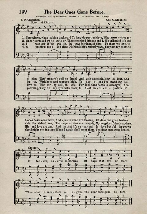 Sweeter Than All Songs: containing many new songs, a number of the popular songs of to-day, with many familiar hymns; for all occasions of Christian work and worship  page 146