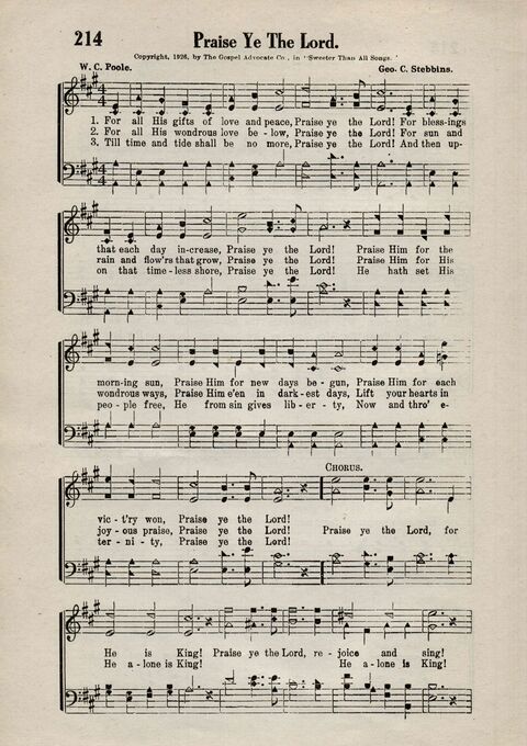 Sweeter Than All Songs: containing many new songs, a number of the popular songs of to-day, with many familiar hymns; for all occasions of Christian work and worship  page 198