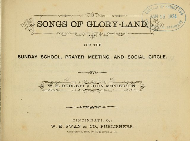 Songs of Glory-Land: for the Sunday school, prayer meeting, and social circle page 1