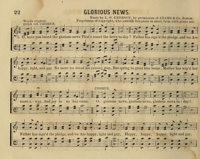 Temperance Chimes: comprising a great variety of new music, glees, songs, and hymns, designed for the use of temperance meeting and organizations, glee clubs, bands of hope, and the home circle page 22