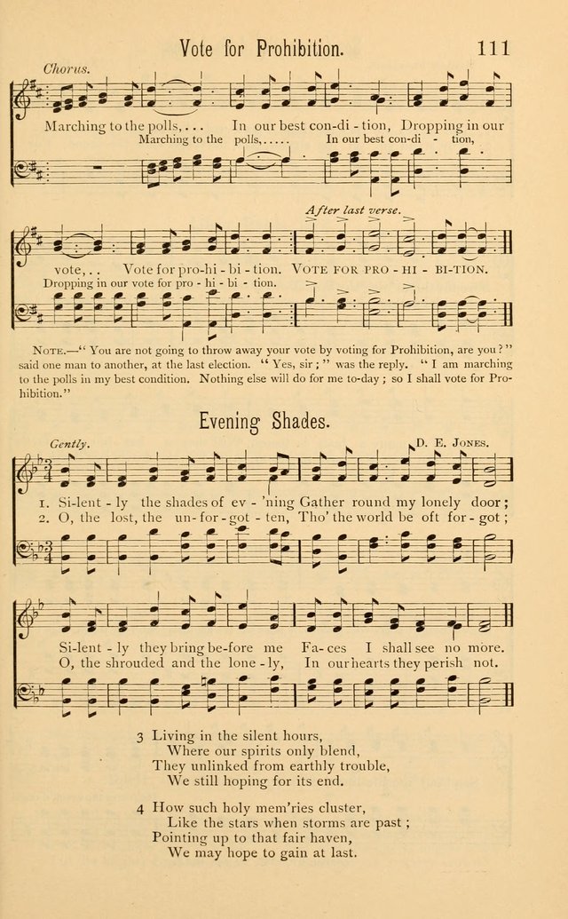 Temperance Rallying Songs: consisting of a large variety of solos, quartettes, and choruses, suited to every phase of the great temperance reformation page 111