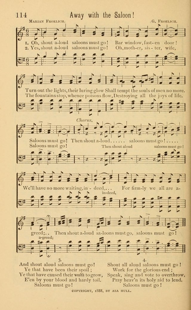 Temperance Rallying Songs: consisting of a large variety of solos, quartettes, and choruses, suited to every phase of the great temperance reformation page 114