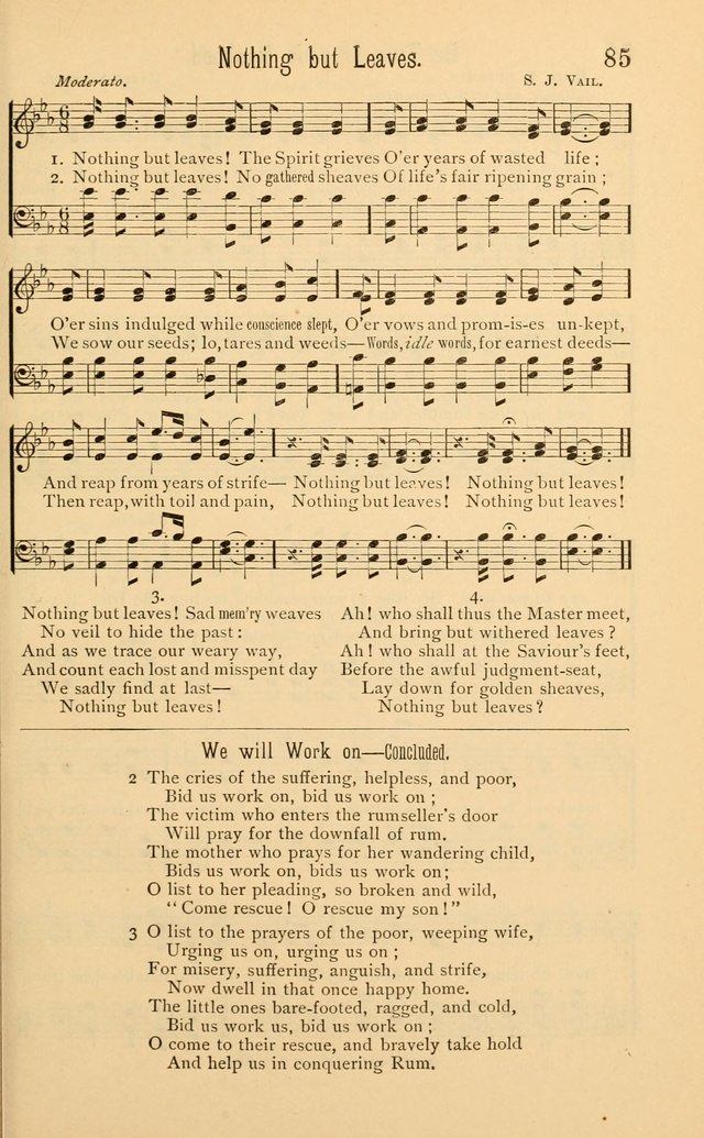 Temperance Rallying Songs: consisting of a large variety of solos, quartettes, and choruses, suited to every phase of the great temperance reformation page 85