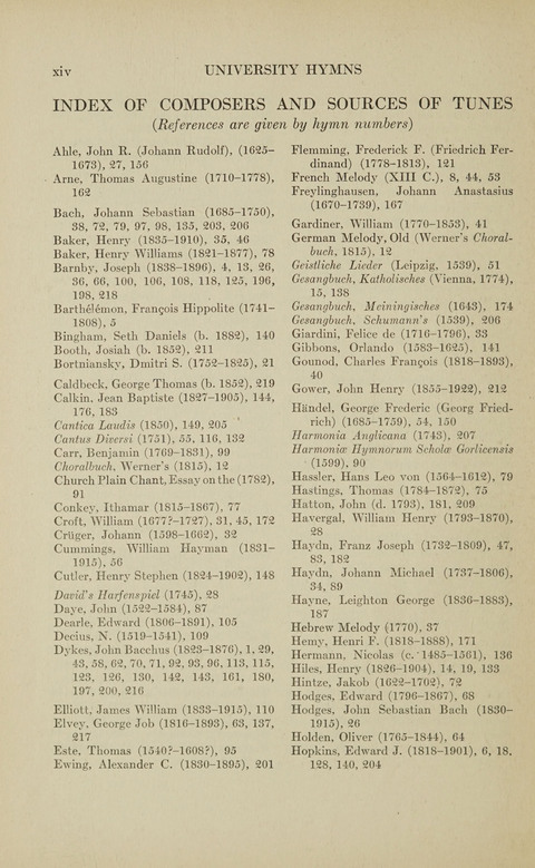 University Hymns page xvii