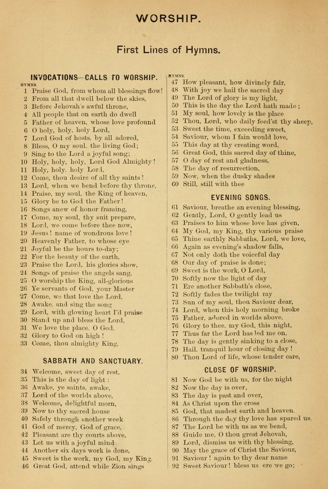 Worship in Song: a selection of hymns and tunes for the Service of the Sanctuary  page xi