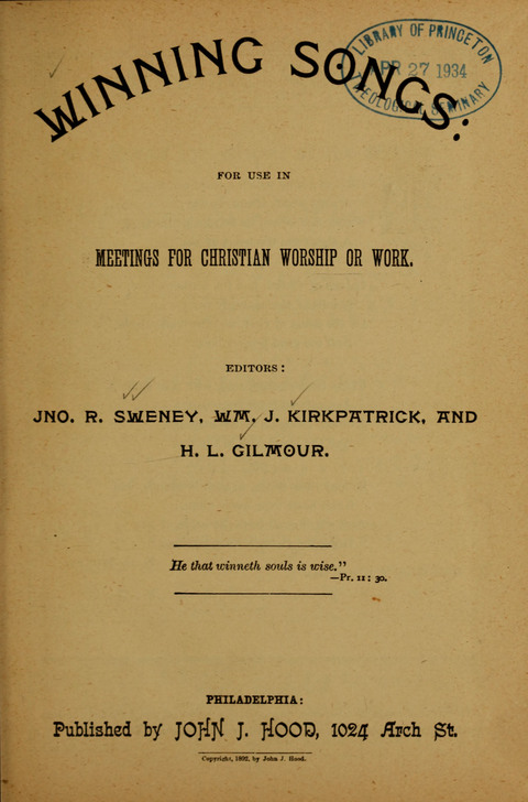 Winning Songs: for use in meetings for Christian worship or work page 1
